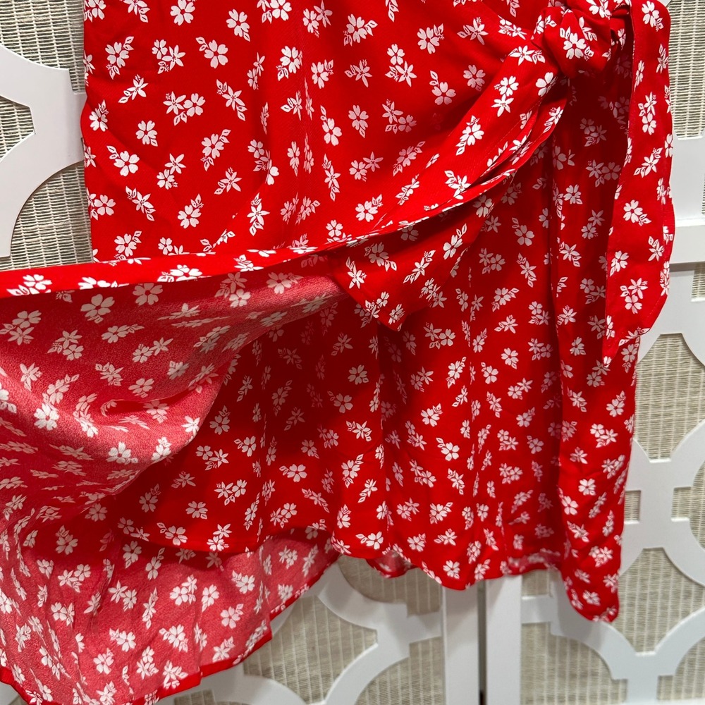 & Other Stories Floral Mini Dress Womens 8 Red Tie Waist Feminine Retro NWT - Picture 7 of 16